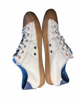 johnnie-O White Canvas Sneakers with Gum Toe and Blue Accents